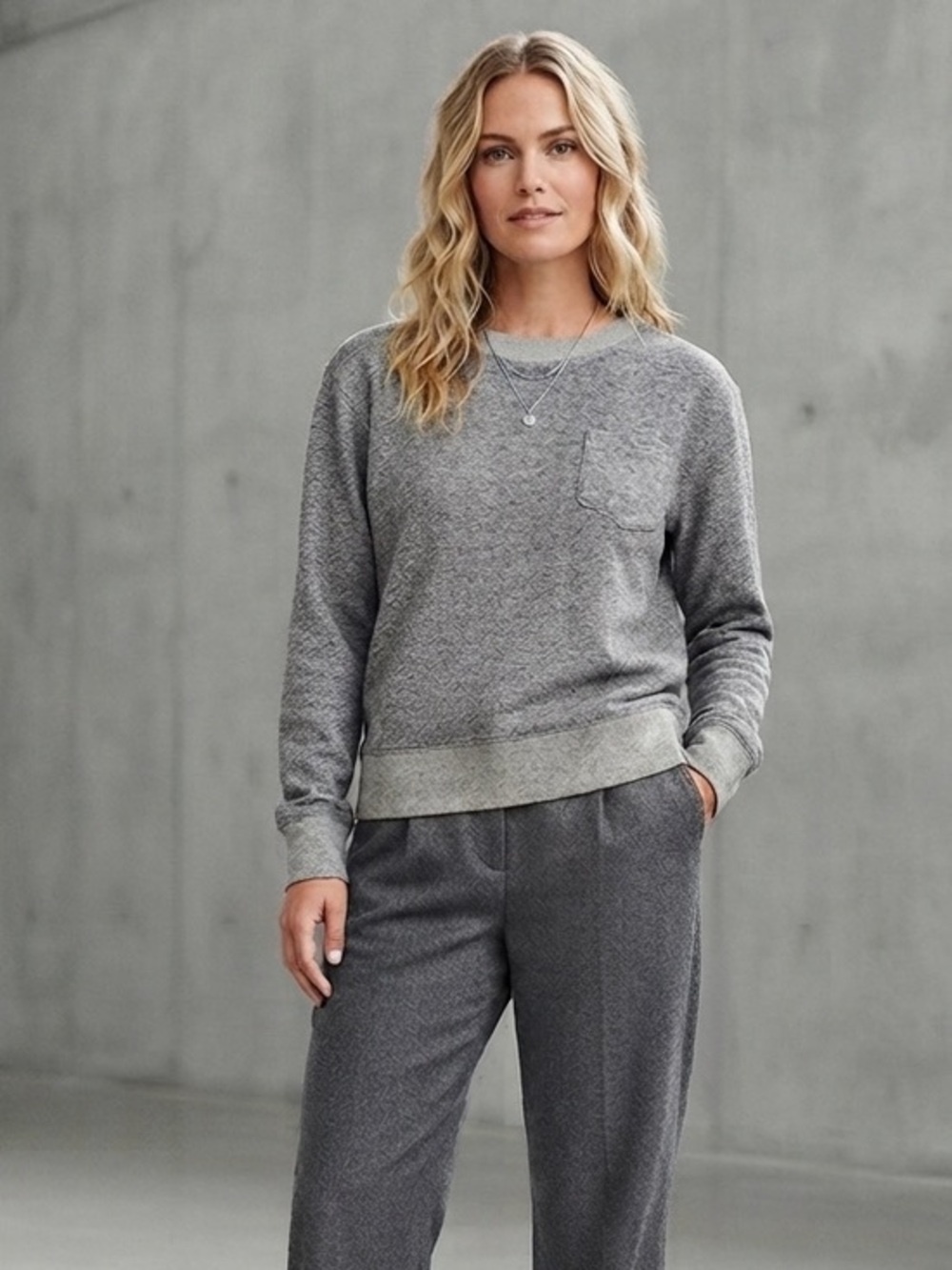 Roots Gray Salt & Pepper Crewneck Sweater with Pocket Size Medium Cotton